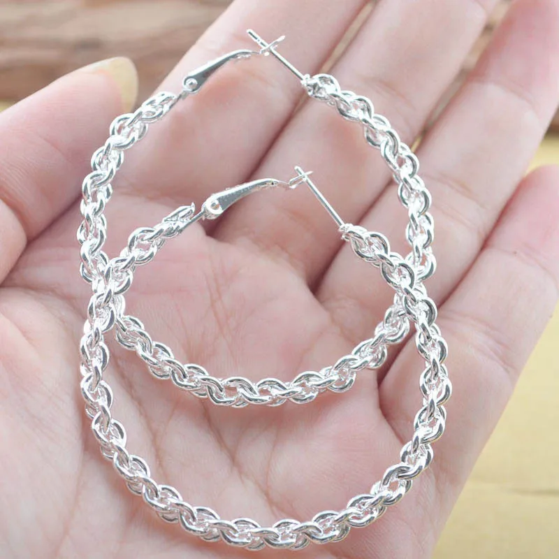 Индивидуальные супер веревки большие круги серьги-кольца витые для женщин модные серебряные ювелирные изделия трендовые серьги подарок A3E060
