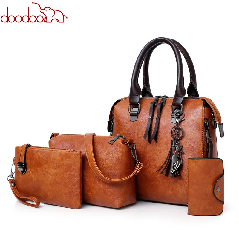 

DOODOO New 4pcs/Set Women Composite Bags High Quality Ladies Handbags Female PU Leather Shoulder Messenger Bags Tote Bag Bolsa