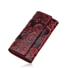 2016 New genuine leather bag women wallets brands high quality fashion women purse retro embossing 3 fold long wallets