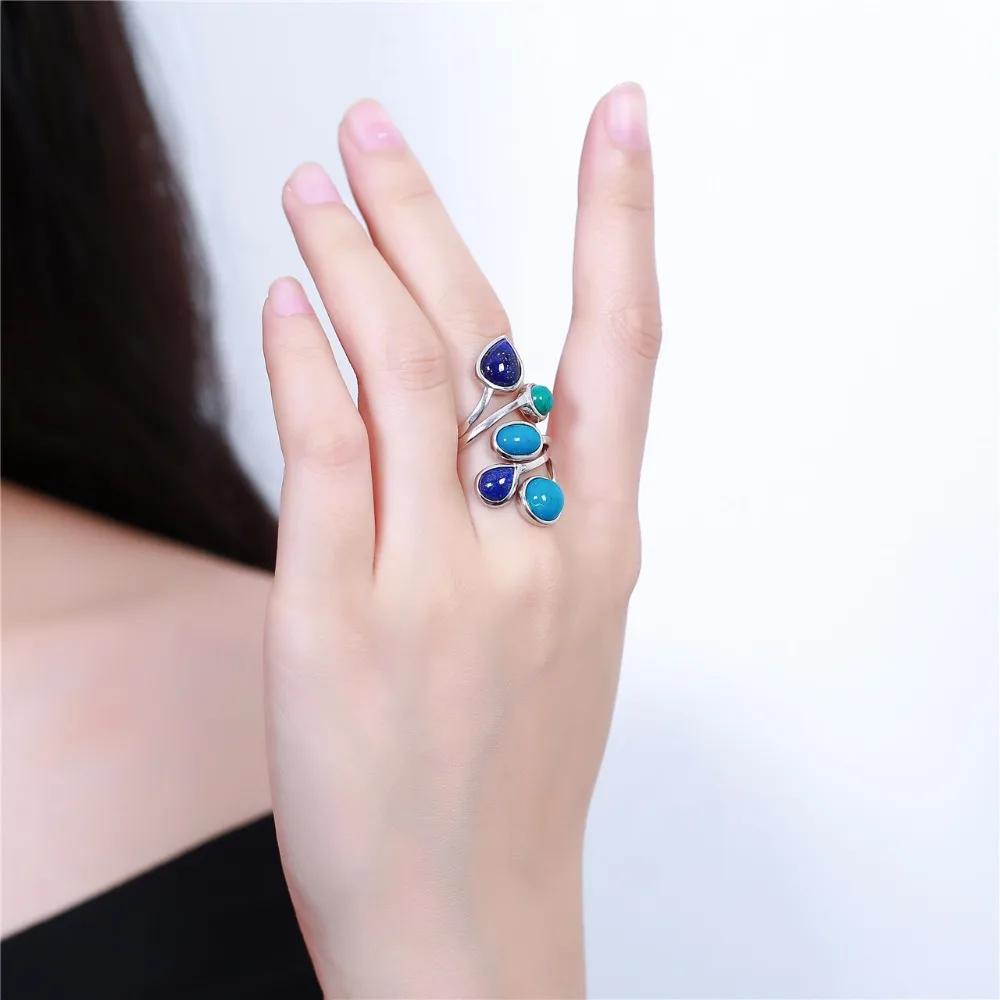 L&P Elegance Natural Gemstone Rings For Women 100% 925 Silver Ring , New Fashion Aajustable Jewelry Wholesale For Birthday Gift