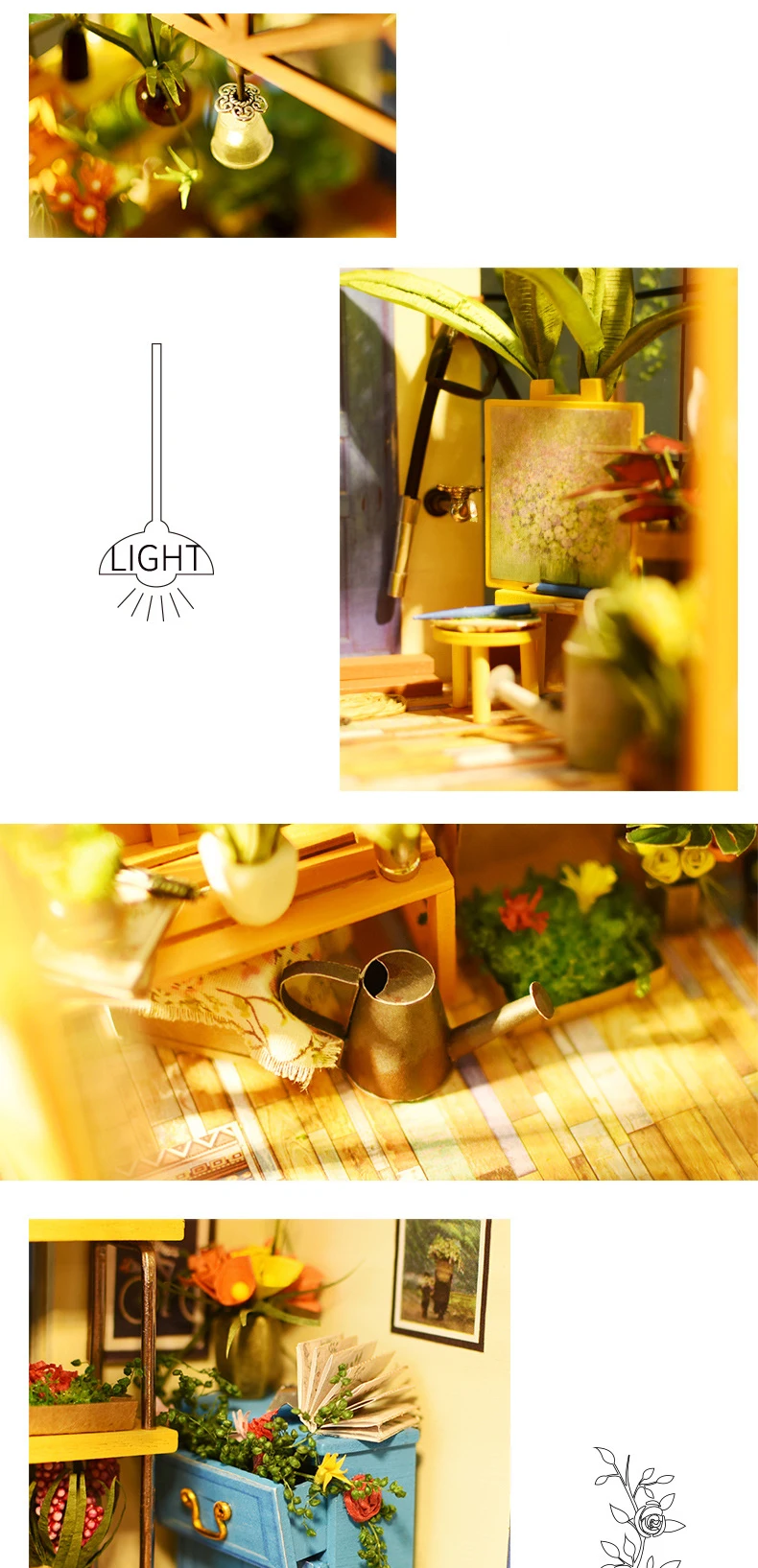 Casa de Boneca Brinquedo de Madeira Casas de Bonecas em Miniatura Brinquedos com Móveis Robotime Faça Você Mesmo Miniatura Led Luzes Presente Aniversário 3 Arquitetura/Casa DIY/Miniaturas