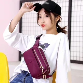 

Fashion Lady Solid Color Nylon Waterproof Wild Shoulder Messenger Bag Pocket Female Belt Bag Waist Packs Chest Phone Pouch #C