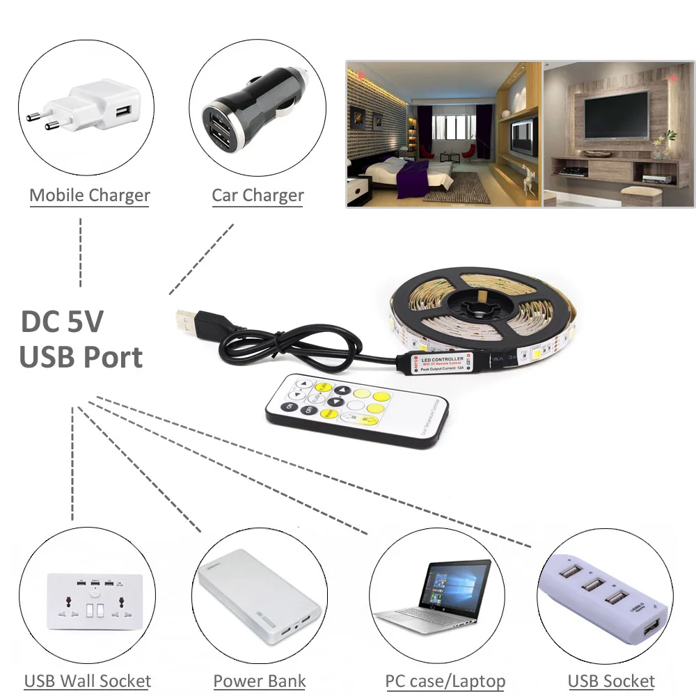 Светодиодные ленты светильник CCT USB с регулируемой яркостью 5050 5V CW WW RF пульт дистанционного управления для ПК регулируемой высоты Светодиодные ленты e Тира USB Подсветка ТВ светильник Инж