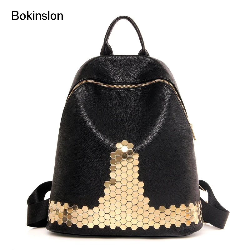 Bokinslon Women Double Shoulder Backpack Fashion PU Leather Bag Zipper Package Popular Student Backpacks