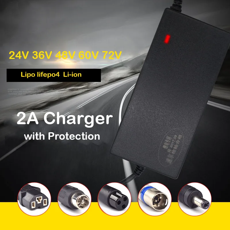 2A Lipo Lifepo4 Lithium Battery Charger 24V 36V 48V 60V 72V 54.6V 67.2V