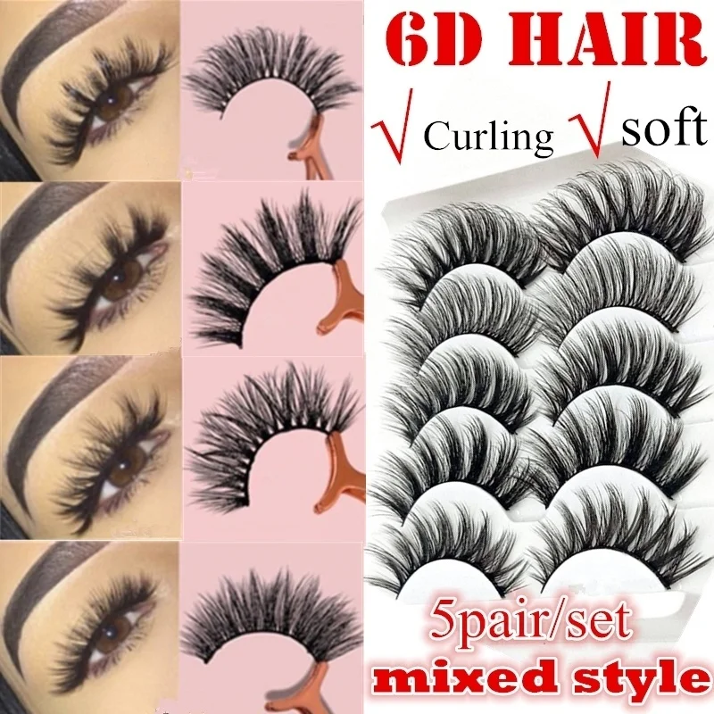 

5 Pairs Multipack 6D Mink Lashes False Eyelashes Natural Makeup Eyelash Extension Long Cross Volume Soft Fake Eye Lashes