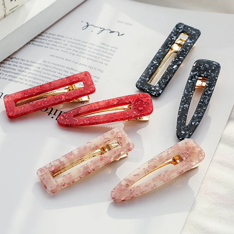 Girls Hair Clip Hollow Geometric Water Droplets Acrylic Hairpin Color Marble Texture Printing Women Hairpin Accessories Hair