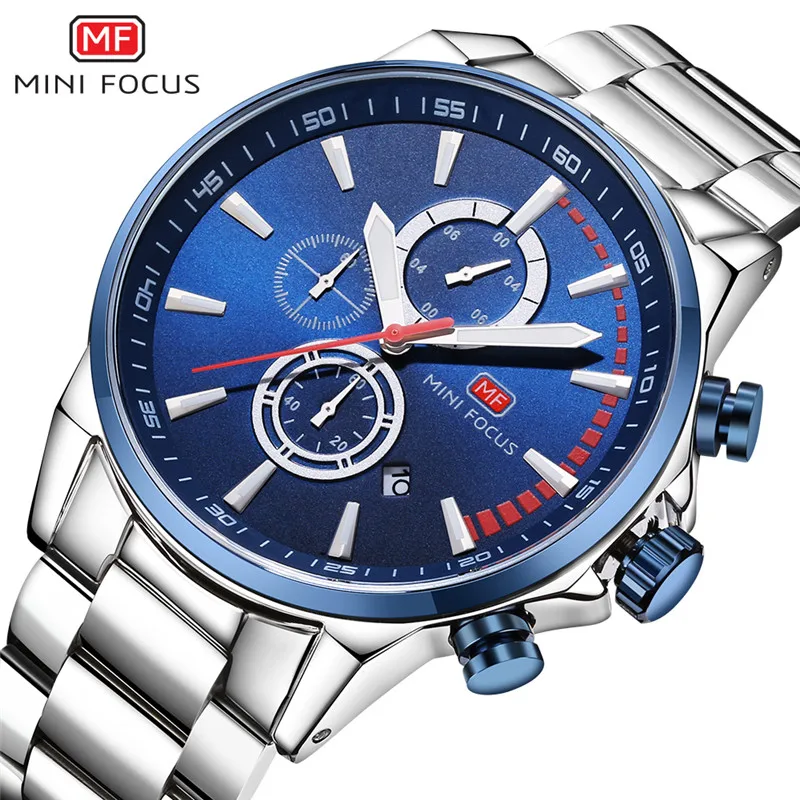 MINIFOCUS Для мужчин Watch Top Элитный бренд хронограф Дата s часы в стиле милитари
