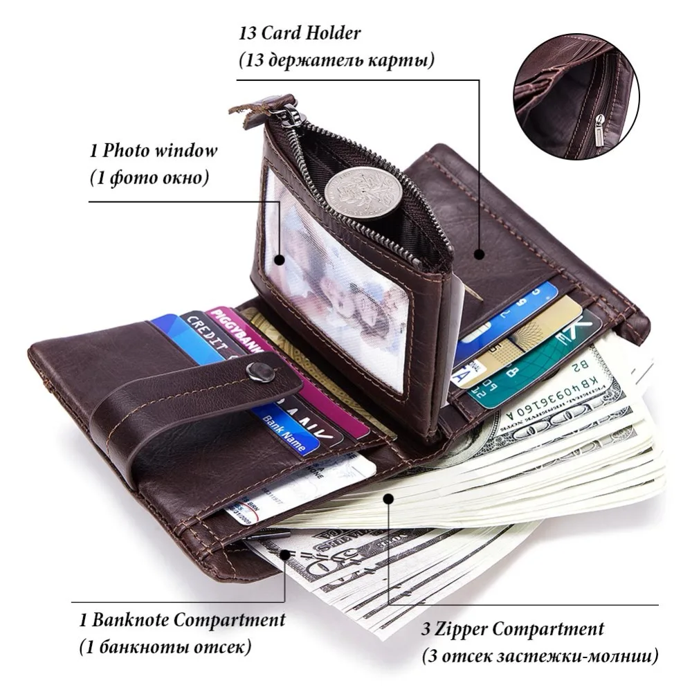Wallets & Holders - Mens Wallet Leather Genuine Short Male Purse Zipper Pouch Clamp Money Coin ...