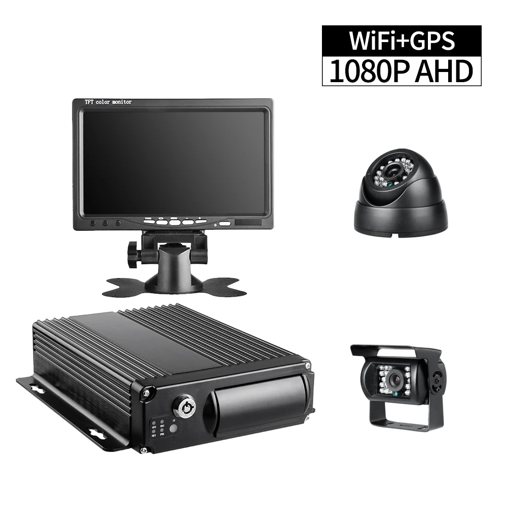 1080 P Wi-Fi gps Видеорегистраторы для автомобилей Регистраторы, 4ch SD MDVR с AHD 2.0MP купол Камера заднего вида Камера 7 дюймов Дисплей удаленного