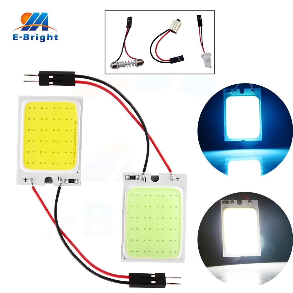 

2pcs White Ice Blue COB 24 SMD LED Panels Light Dome Interior Map Reading Car Lamp With T10+Festoon+BA9S Adapters