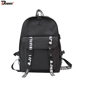 

Usb Charging Backpack Women Black Nylon School Bagpack Woman Big Capacity for Teenage Girls Student Backpack School Bag 2019 New