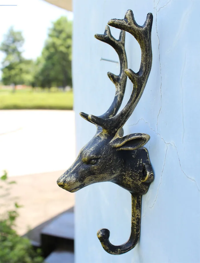 Cast Iron Deer with Antlers Short Hook Brown Towel Coat Rack Holder