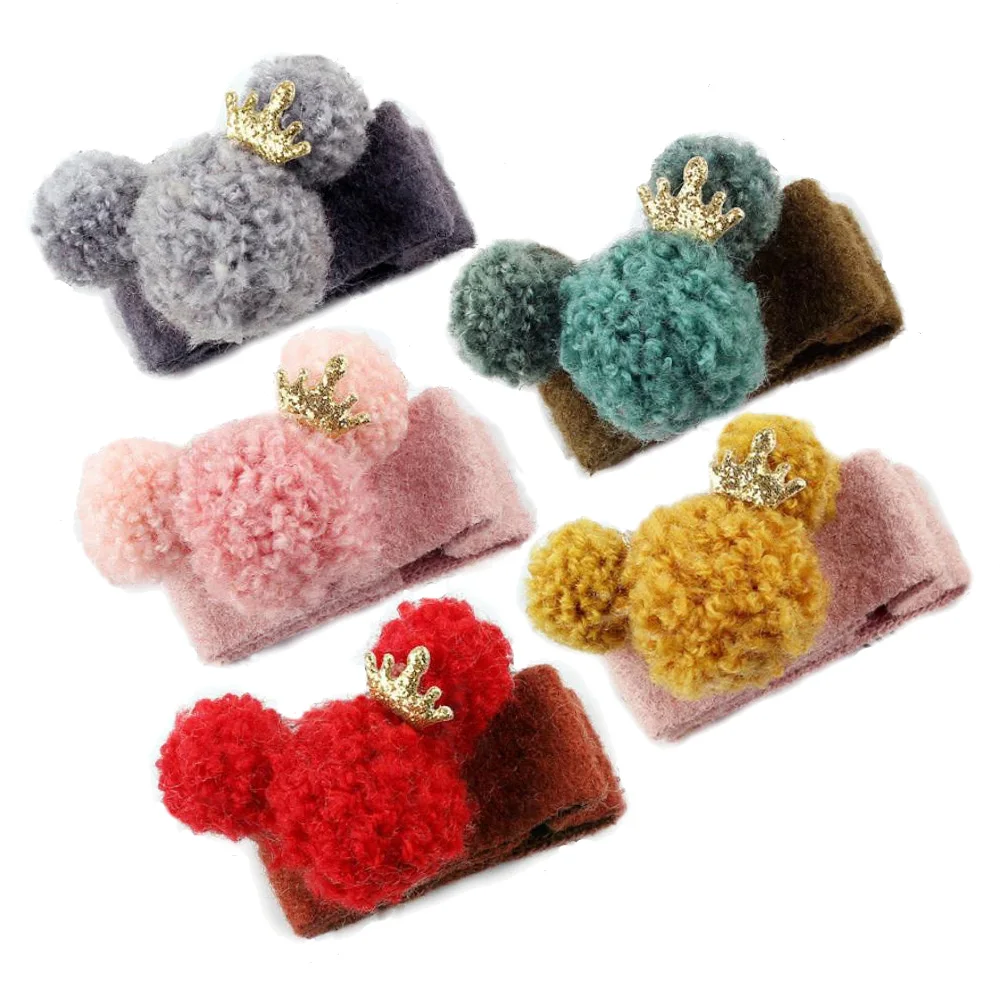 

Girl's Cute Teddy Ball Pompoms Glitter Mickey Hair Tie Bands Elastic Hair Holder Lined Alligator Hair Clips For Kids HT005