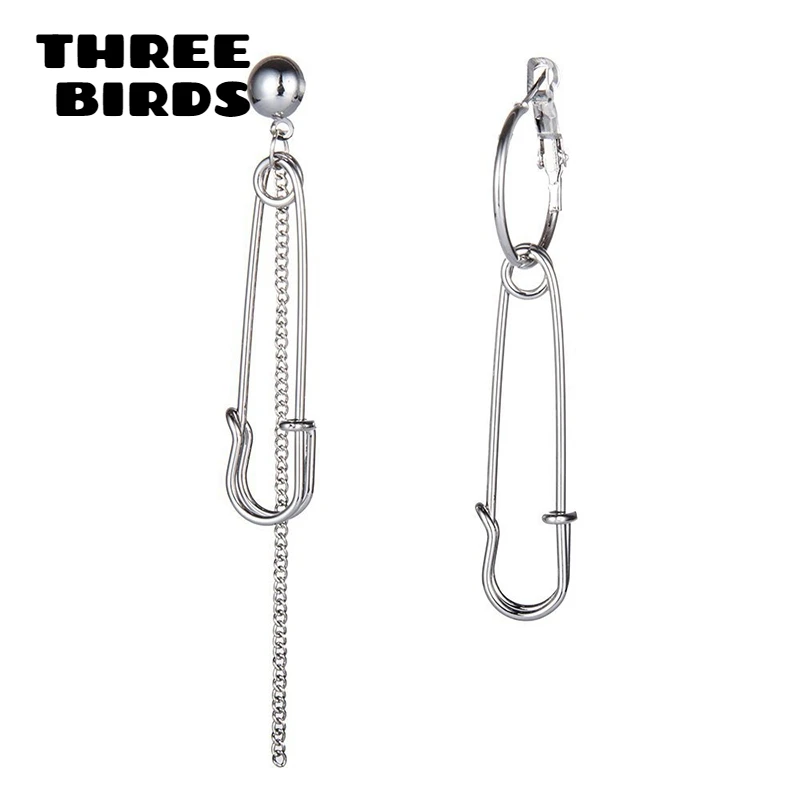 Трендовая Асимметричная цепь с кисточками, безопасные штырьковые серьги для мужчин, Панк серебряные серьги для женщин, kpop ювелирные изделия