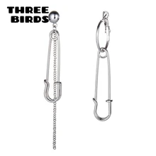 Трендовая Асимметричная цепь с кисточками, безопасные штырьковые серьги для мужчин, Панк серебряные серьги для женщин, kpop ювелирные изделия