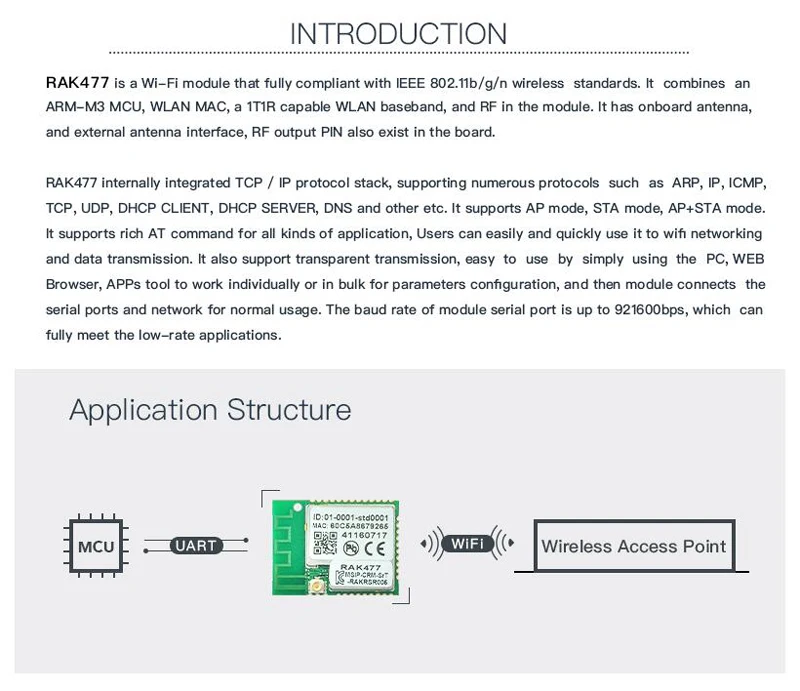 Беспроводной IoT модуль RAK477 низкая Мощность крошечные Размеры UART серийный чтобы WI-FI промышленный модуль Ip Tcp MQTT RTL8711AM чип, 5 SSID Q111