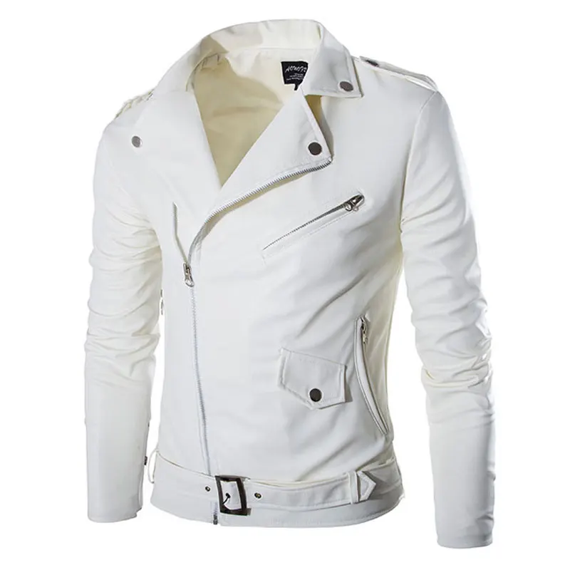 New White Leather Jacket Men Autumn 