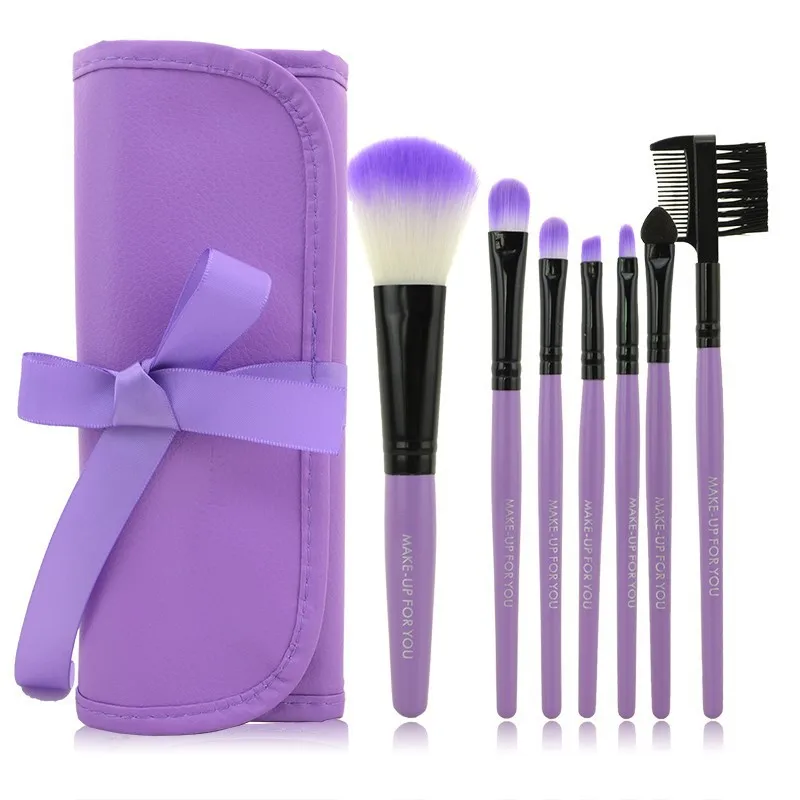 Профессиональный набор кистей для макияжа 7 шт., набор инструментов для макияжа, набор туалетных принадлежностей из шерсти, брендовый набор кистей для макияжа, Чехол Косметическая щетка для основы - Handle Color: Фиолетовый