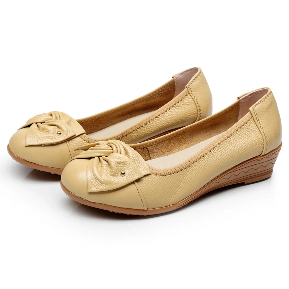 PEIPAH/женские туфли на плоской платформе весенне-летние туфли из натуральной кожи для мам однотонные женские туфли на плоской подошве без застежки с бантиком-бабочкой