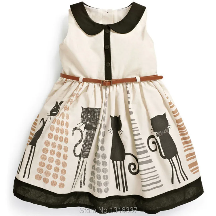 Платье принцессы для маленьких девочек с изображением кошек пояс вечерние платья из тюля От 2 до 7 лет