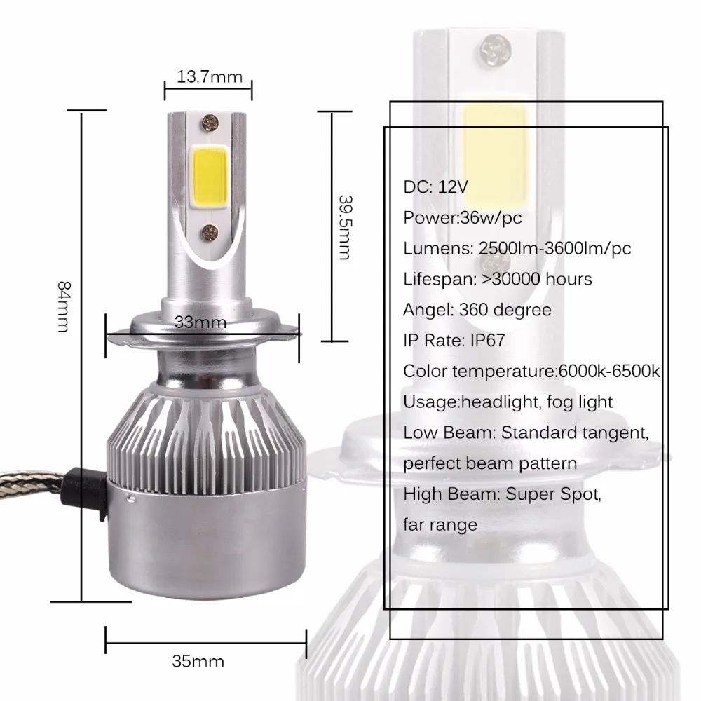 H1 H3 H4 H7 H11 9005 9006 9007 C6 Cветодиодные лампы для авто фары led лампа ходовые огни лед диодные лампы для авто фар автомобиля 6000 К 72 Вт 8000LM Foglight фар луч авто аксессуары все в одном автомобиле 2 шт