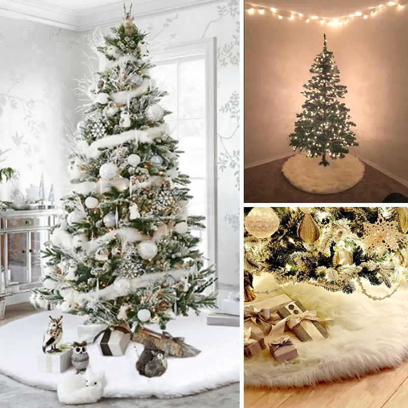 

1Pc 2 Sizes White Plush Christmas Tree Skirt Fur Surround Carpet Ornament Christmas Decoration Home Tree Skirts New Year Decor