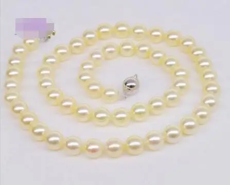 

FREE SHIPPING HOT sell new Style >>>>CHARMING rare natural AA+ 9-10mm south sea Yellow Pearl Necklace 18