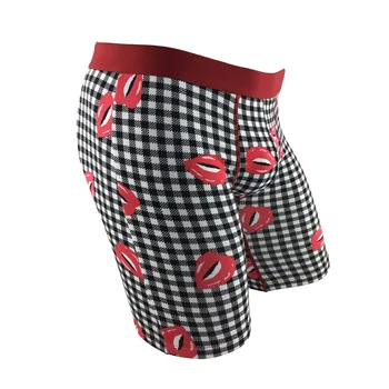 

Fascinated Sexy Red Lip Men's Cotton Boxers Underwear Long Leg Plus Size Calzoncillo Hombre Underpants Black Plaid Boxer Shorts