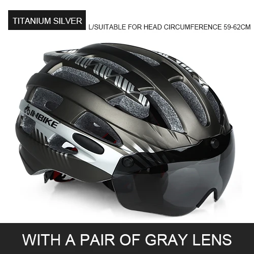 INBIKE велосипедный шлем с очками сверхлегкий MTB велосипедный шлем для мужчин и женщин для горной дороги женские casco специальные велосипедные шлемы - Цвет: Ti Silver  L 1 lens