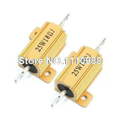 

2 Pcs Gold Tone Axial Aluminum Housed Clad Resistor 25W 18 Ohm 5%