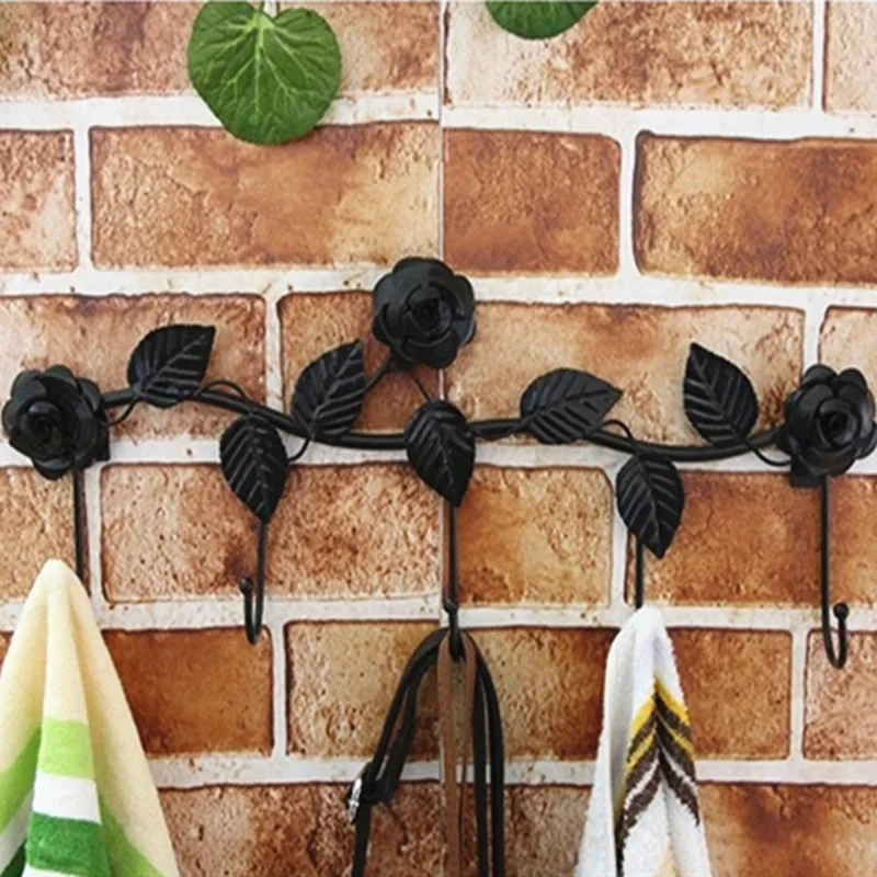 

European Wrought Iron Rose Wall Hooks for Hanging Clothes Beautiful and Creative Home Organization and Storage Key Hanger