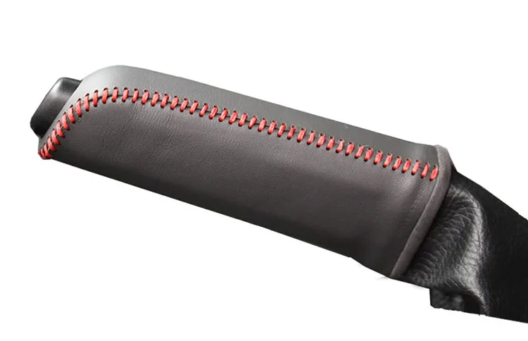 Genuine Leather Hand Brake Cover Protective Sleeve For Ford Focus 2 Black(Red line Stitching