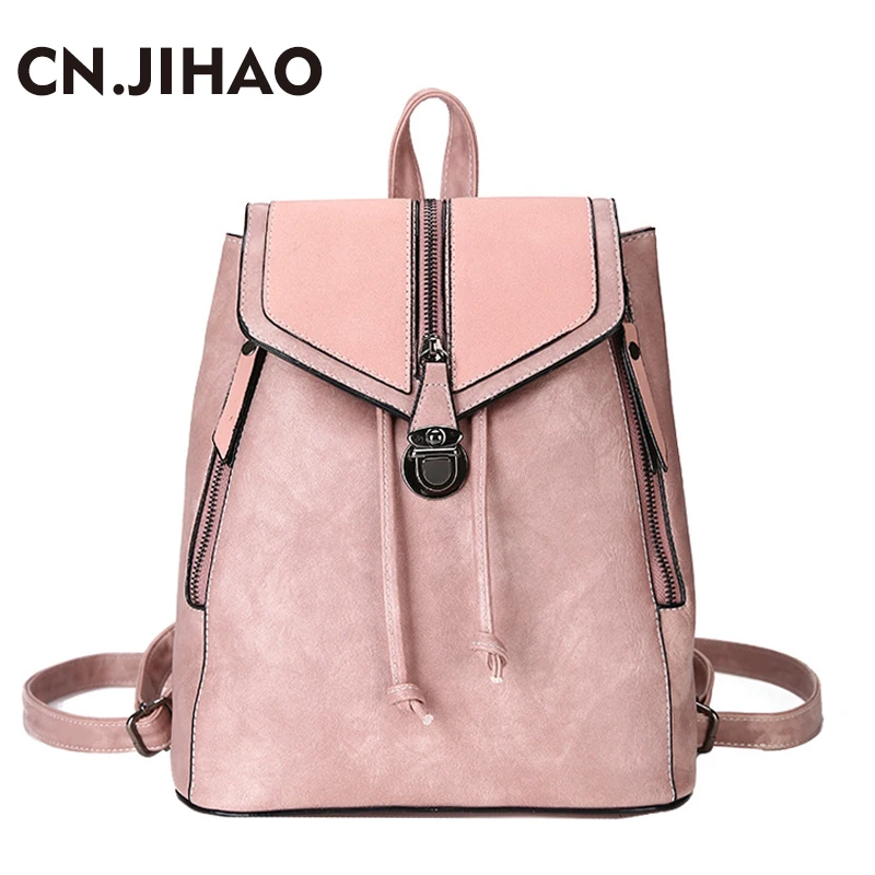 

JI HAO Fashion Design Backpack Women PU Leather School bags girls Travel backpack Vintage Student Bookbag Colleg Women Backpacks