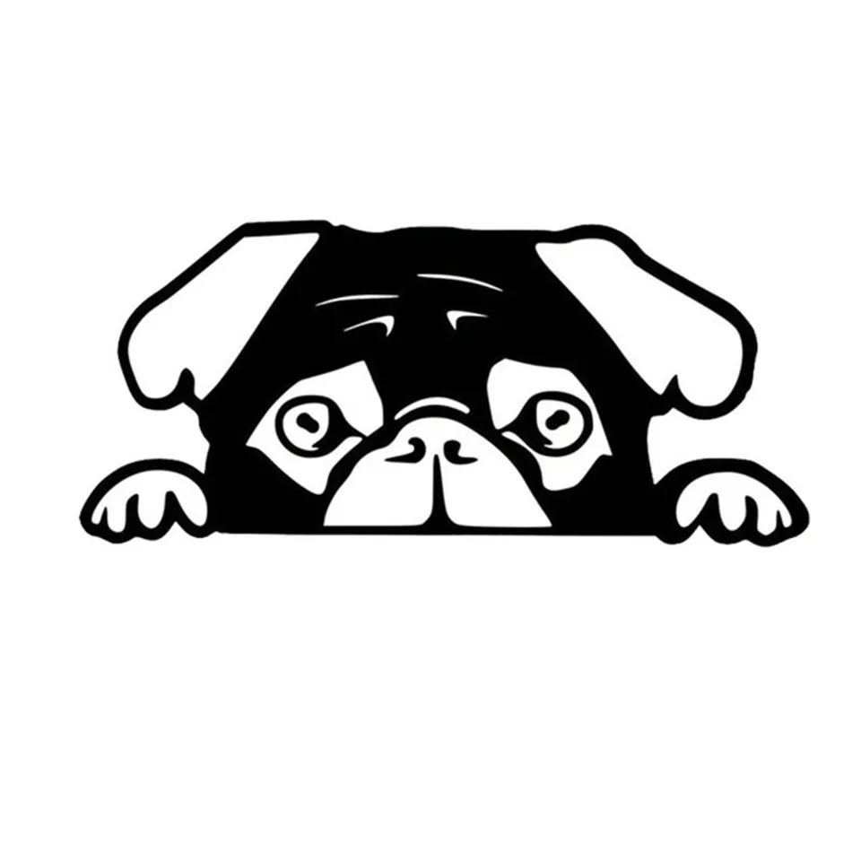 156.7CM Peeking Pug Puppy Cut Vinyl Decal Car Vinyl Sticker Black Silver Laser (2)