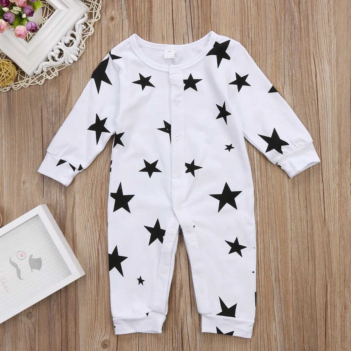 Star Infant Baby Boy Girls Casual Stars Romper Long Sleeve Cotton