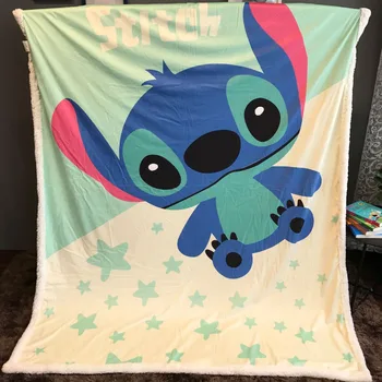 

Disney Crystal Velvet + Lamb Cash Super Soft Cartoon Stitch kids Adult throw blanket Child Boy Girl Warm Season Four Quilt mat