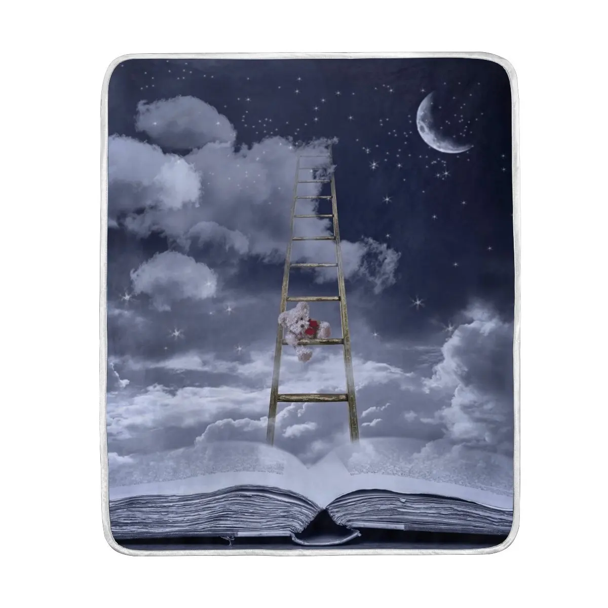 Story Book and Bear on Ladder to Sky Blanket Soft Warm