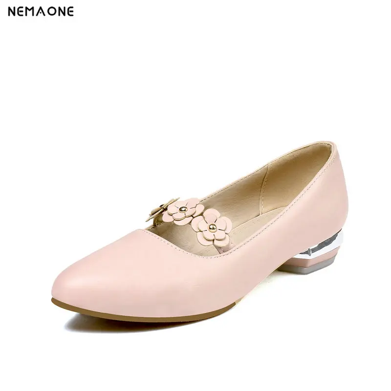 

2019 Fashion Women Pumps low Heel women shoes sweet poined toe flower single casual shoes