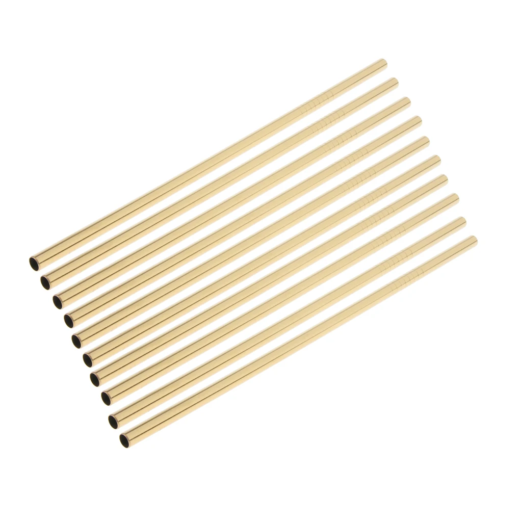 10 Pieces Reusable Metal Stainless Steel Drinking Straws Straight for Cups Gold Tone - Washable Easy to Clean