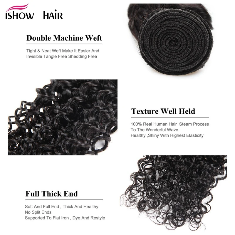Ishow 3 Bundles Indian Kinky Curly Human Hair Bundles 100 Natural Black Hair Weave Bundles Non Remy Hair Extensions No Tangle