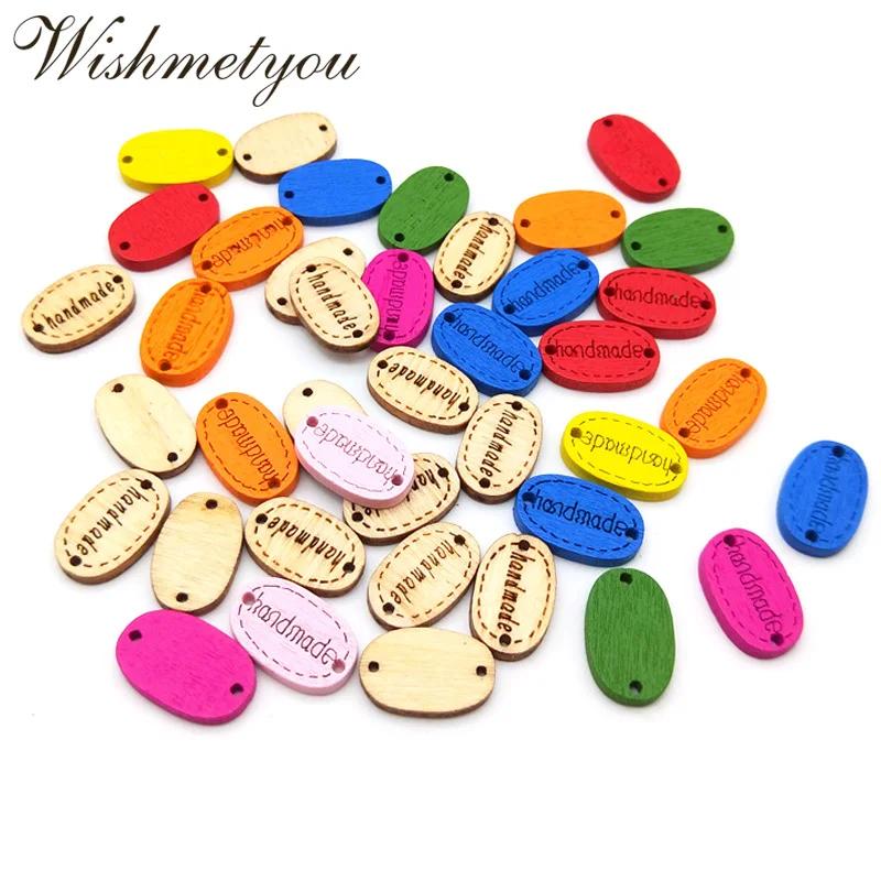 

WISHMETYOU 50pcs Colorful Hand Made Letters Wooden Buttons Handmade 2 Holes Sewing Clothes Accessories Finding Crafts Decoration