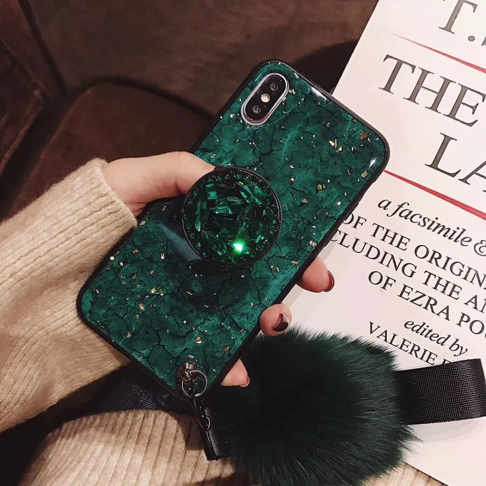 

Violet Emerald Color Marble Glitter Gold Foil case for huawei maimang6 maimang7 cover Soft Rhinestone support Hairball lanyard