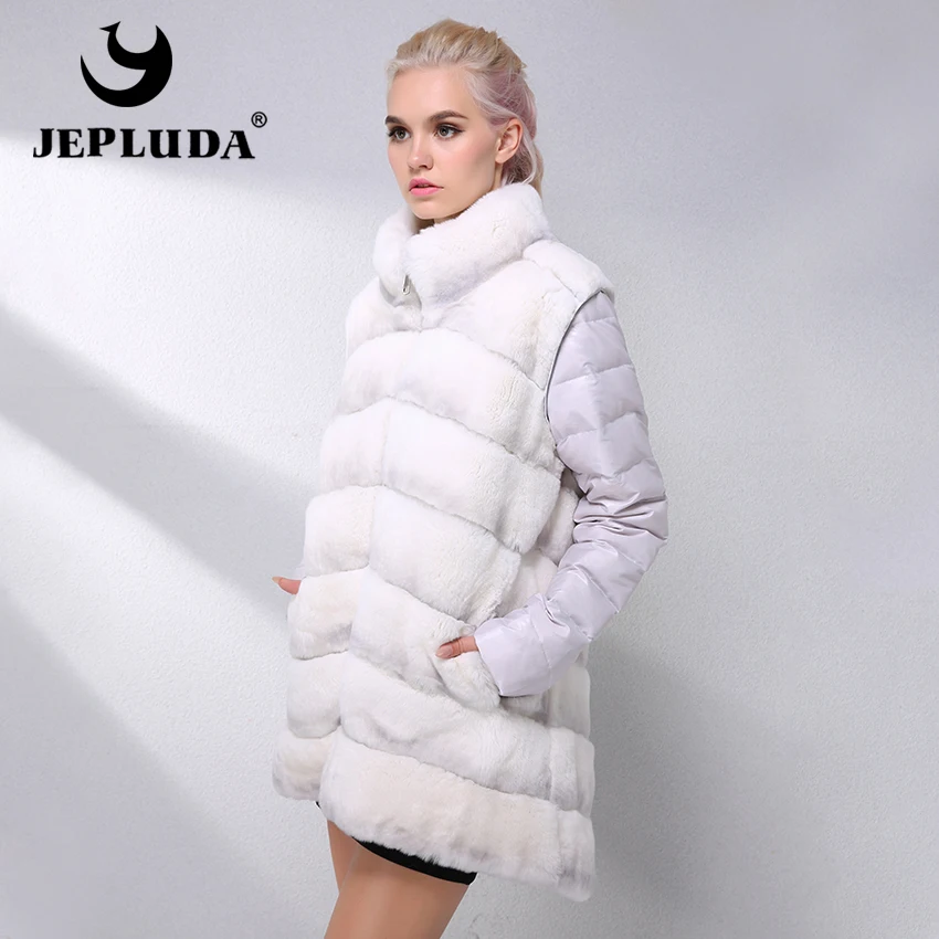 JEPLUDA Шуба натуральный Мех Кролика с Рукавами Съемными Утеплительный Щуба Кролик