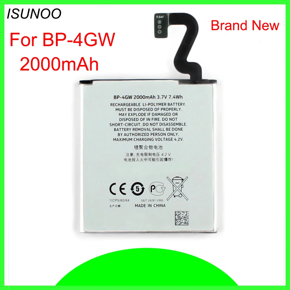 

ISUNOO BP-4GW High Capacity Replacement Battery For Nokia Lumia 920 Battery 920T Mobile Phone Li-ion Batteria 2000mAh