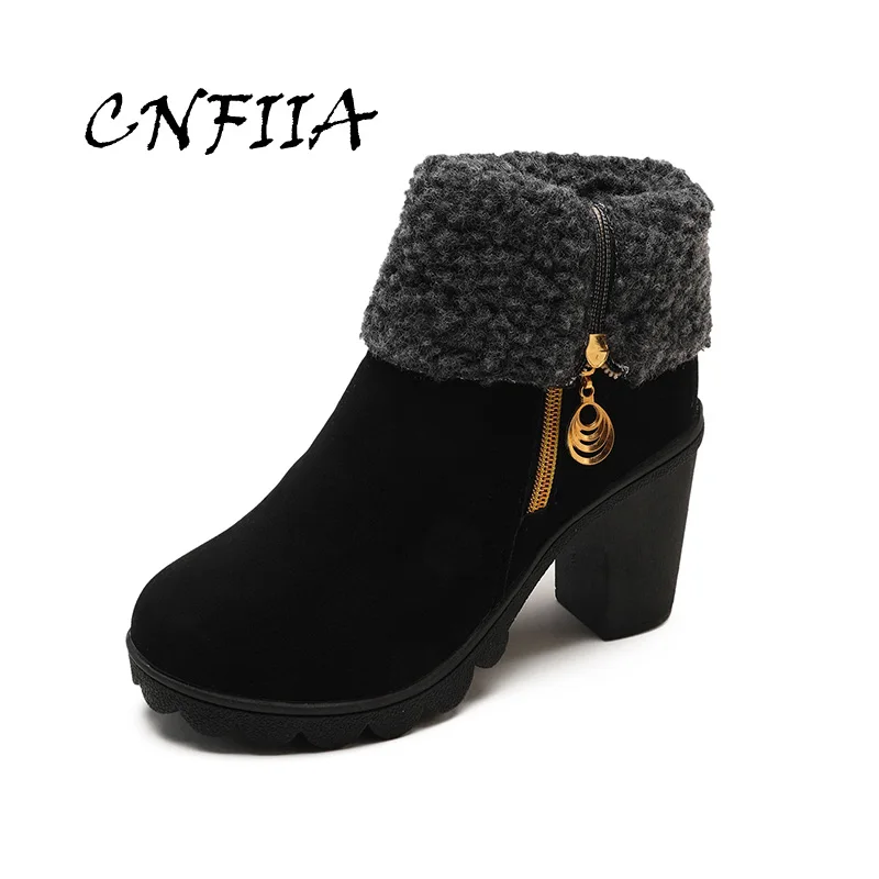 

CNFIIA Platform Boots 8.5 Cm Womens Shoes Ankle Boots for Women Black Red Female Fashion Shoes Casual Boots Size 35-40 New