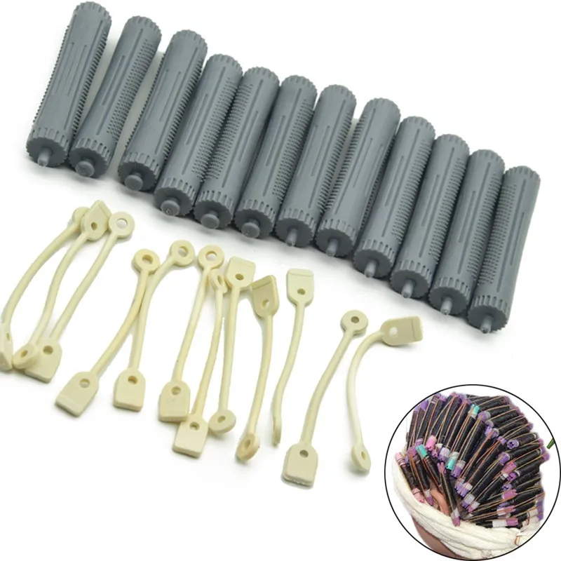 12pcs 12mm Salon Cold Wave Perm Rods With Rubber Bands Hair Curlers