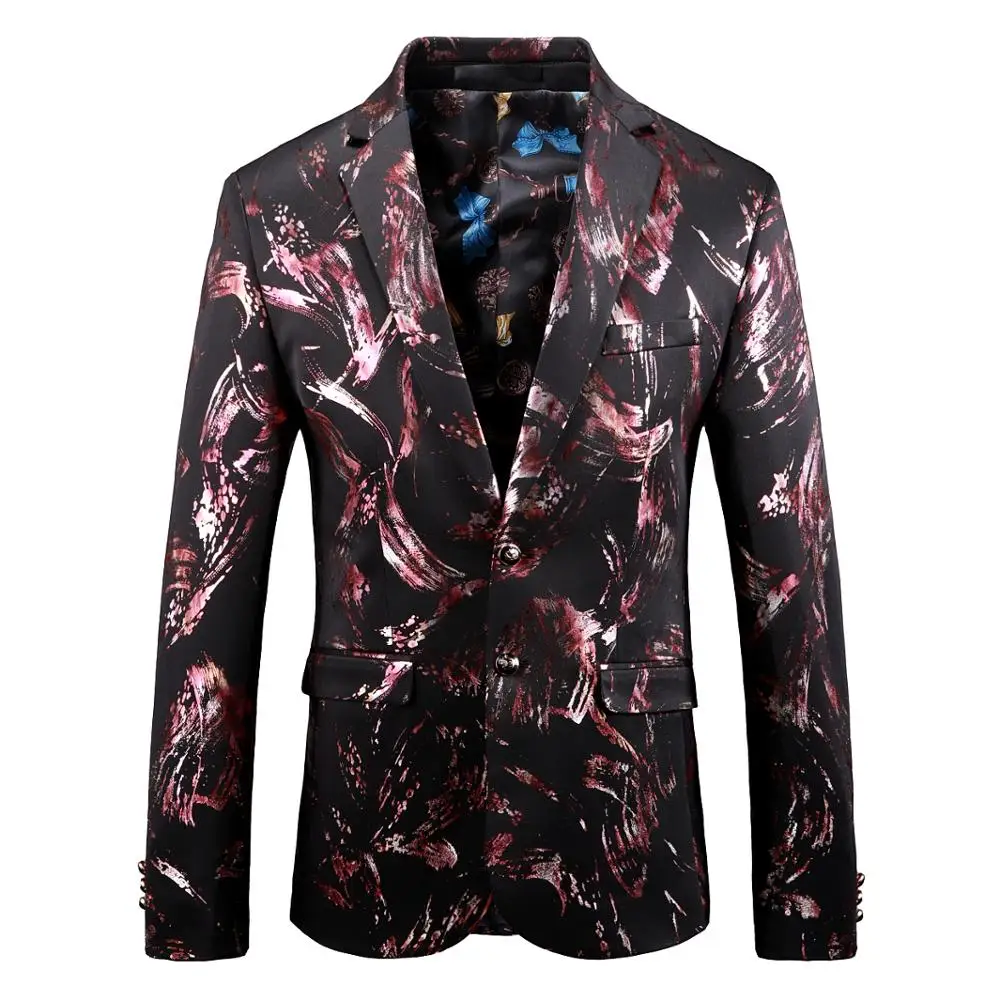 2019 New Men'S Printed Slim Suit Jacket High Quality Fashion Trend Personality Luxury Wild Gentleman Blazer