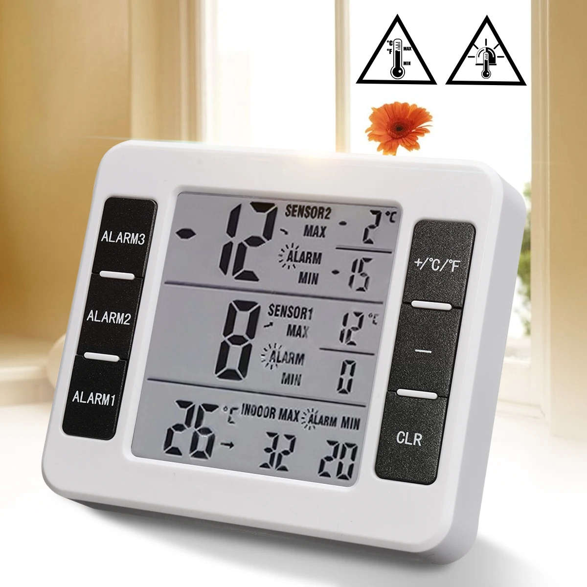 

Wireless Sensor Remote Control Digital Thermometer Temperature Meter Max/Min Recorder Alarm Display Thermometer Universal