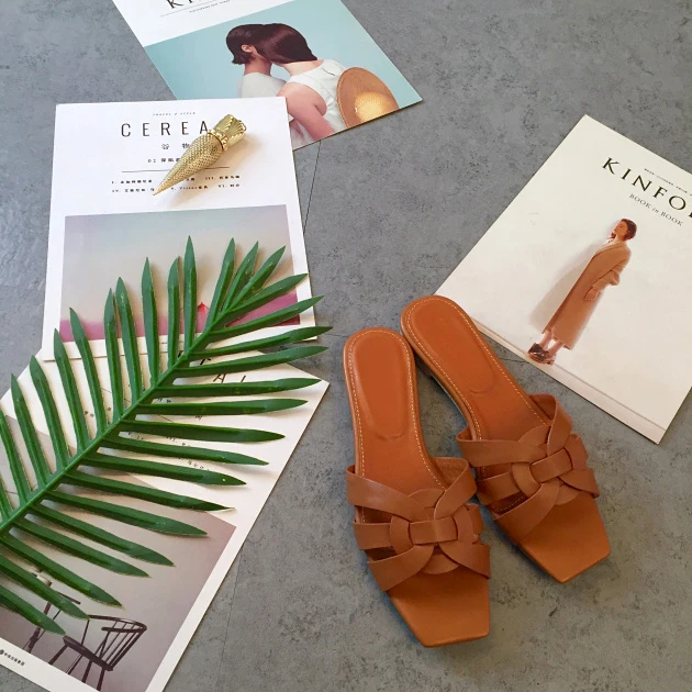 As Designer Pics Hot En Peau Bout Hommage as Mouton Chaussures Pantoufles Casual 2018 De Femme Pics L'extérieur Summer Carré À g7Acwa